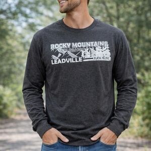 Rocky Mountains Colorado Leadville Gray Graphic Tee Shirt XL Outdoors L/S Souven